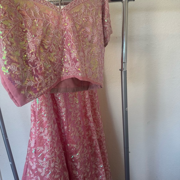 Indian Clothes Sequenced Ghagra Choli with Lace Dupatta Pink - Picture 2 of 8